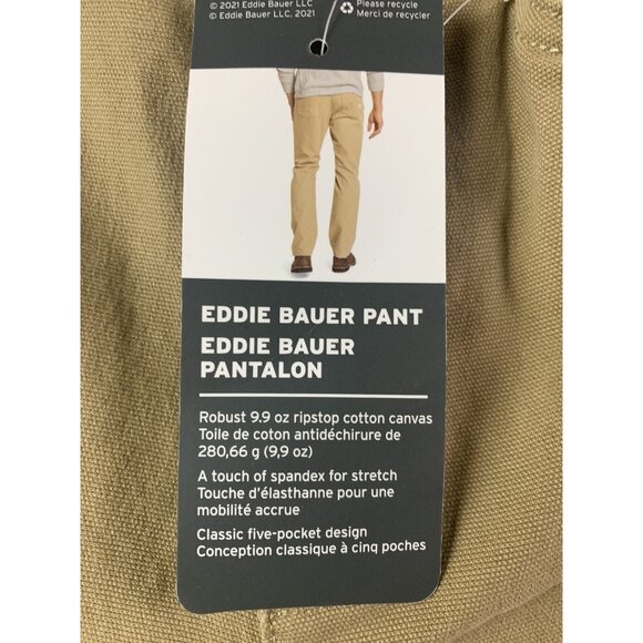 EDDIE BAUER Mens Flat Front Canvas Chino Pants Size 30x32 Khaki NWT - Picture 3 of 11
